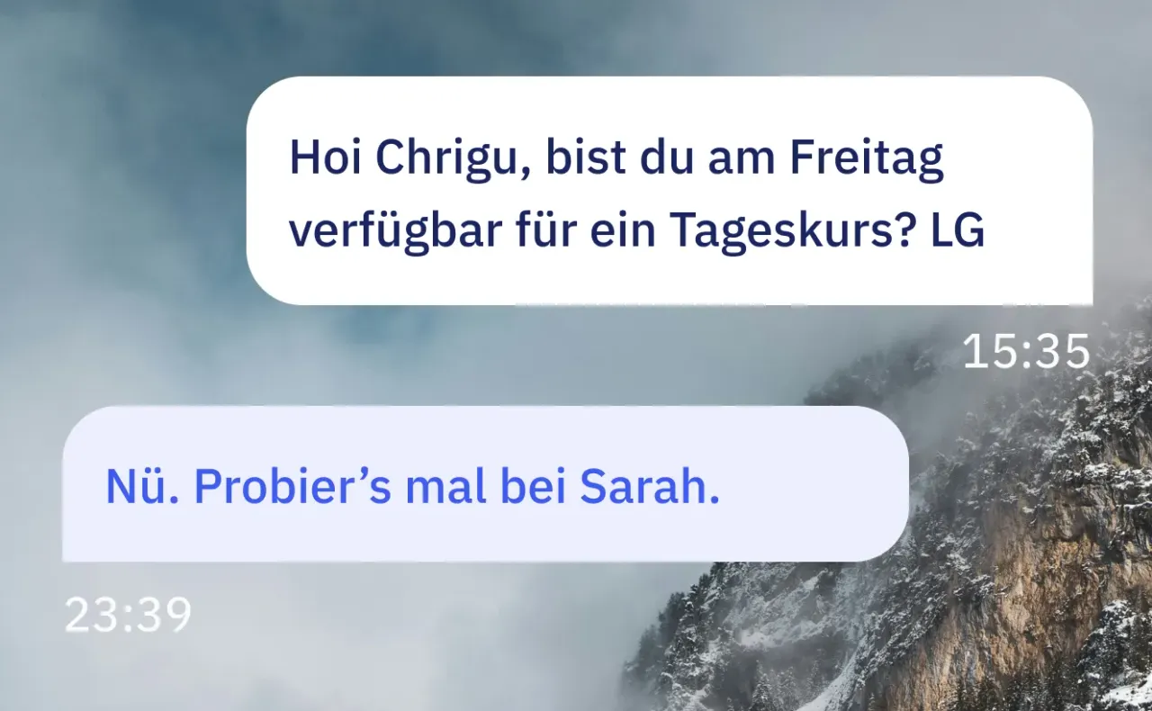 Example message thread between a guide and the office